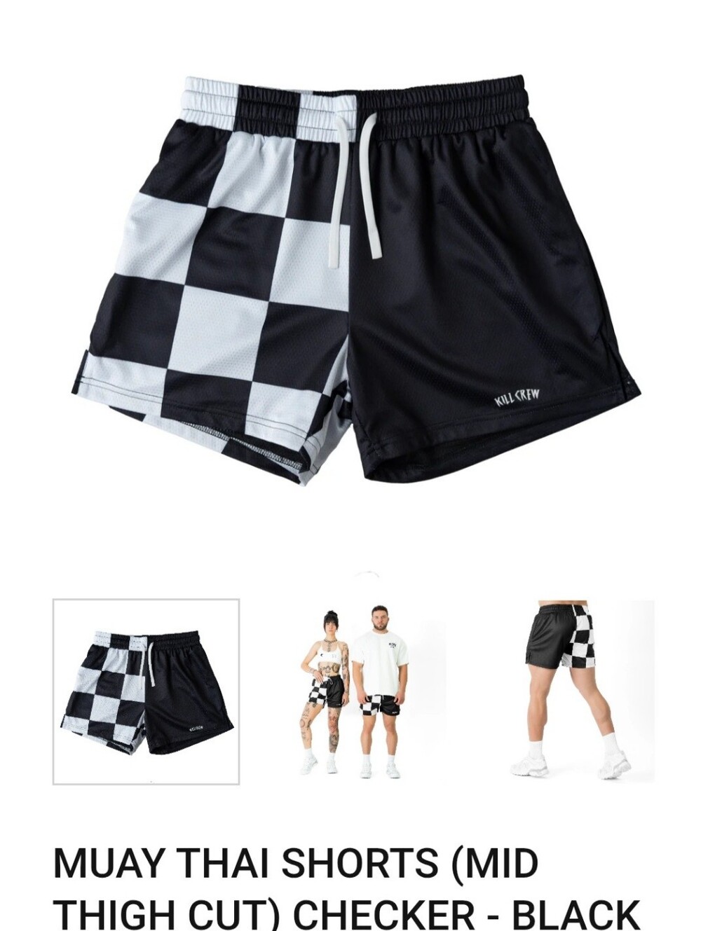 Kill Crew Black & White Checker Athletic Shorts Size S Unisex